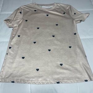 Beige T-Shirt with Black Heart Pattern